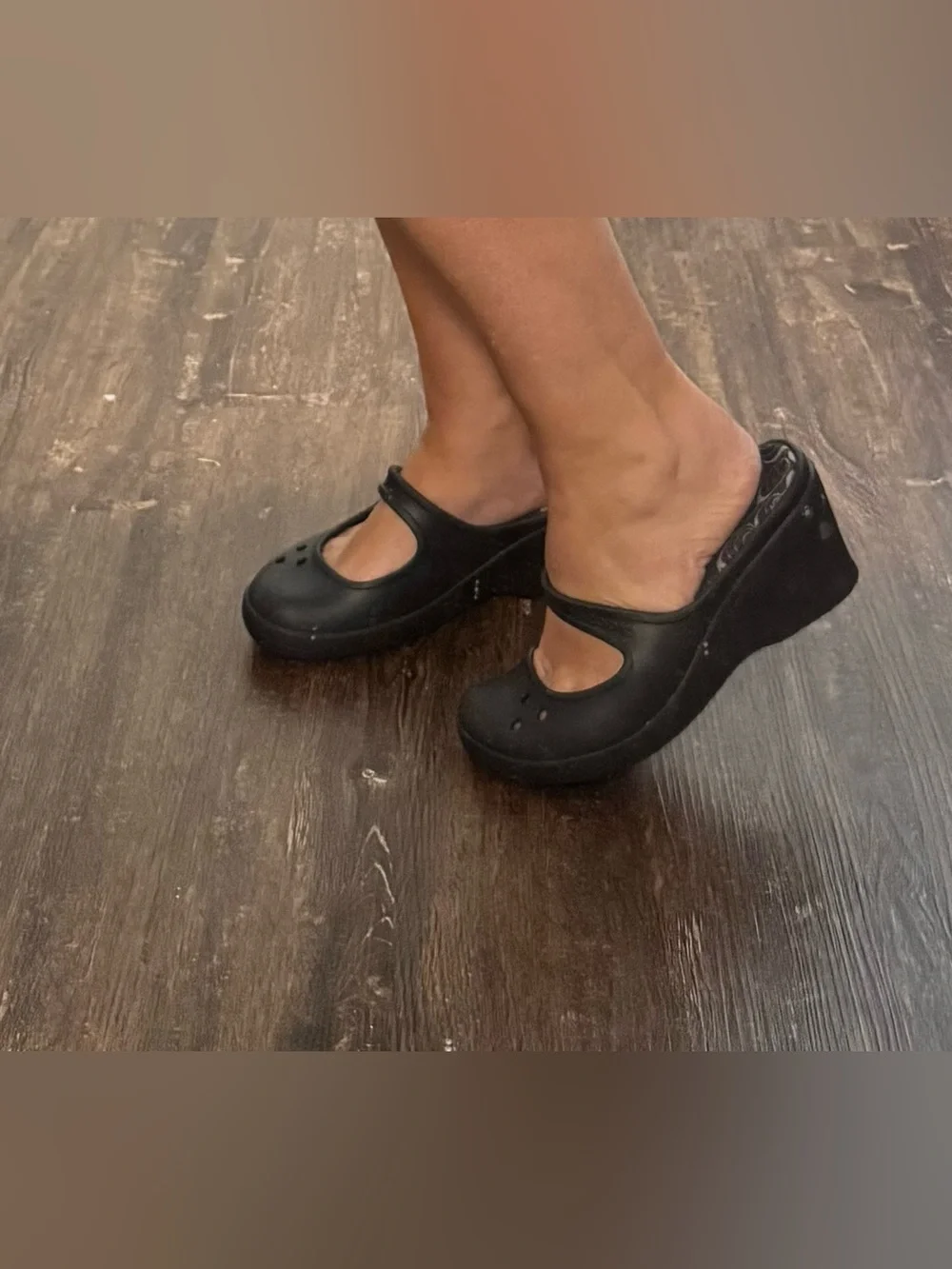CROCS Women’s Black Mary Jane Wedge Clogs Sandals 7